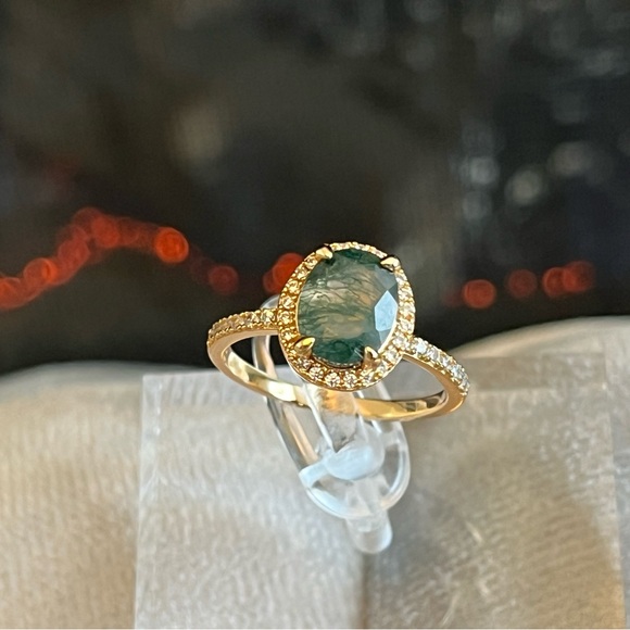 Fine Jewelry 925 Sterling Silver Oval Natural Green Moss Agate Ring - Picture 8 of 11